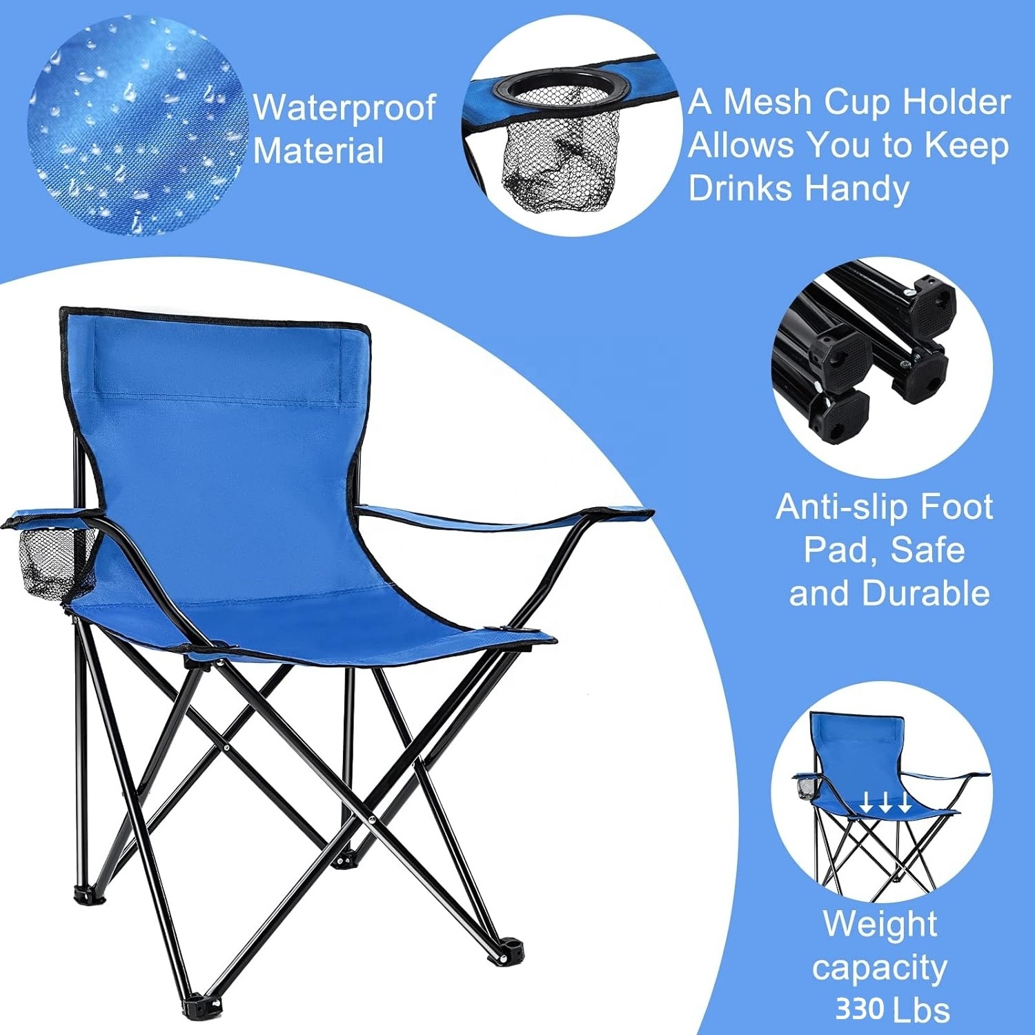 OEM Heavy Duty Beach Chair Metal Frame LightWeight Folding Recliner Camping Foldable Chairs with Carrying Bag