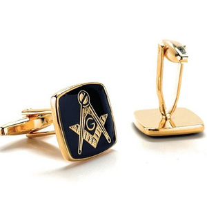 Wholesale Freemason Men Cufflinks Stainless Steel Black Polished Enamel Masonic Square And Compass Mason 3d Design Cuff Links