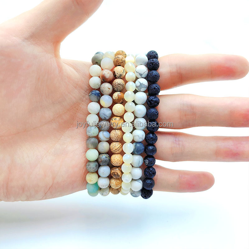 Wholesale Natural Stone Bead Bracelet,Amethyst,Bamboo Agate,White Howlite,Pink Strawberry Quartz,Blue Lapis All Available