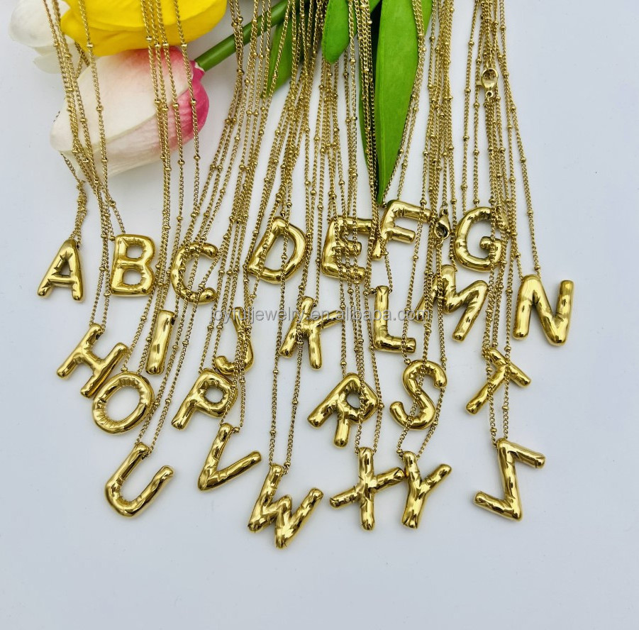 Ready To Ship A-Z Balloon Necklace, 18k Gold Plated Solid Stainless Steel Bubble Initial Letter Necklace