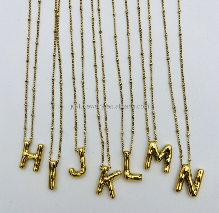 Ready To Ship A-Z Balloon Necklace, 18k Gold Plated Solid Stainless Steel Bubble Initial Letter Necklace