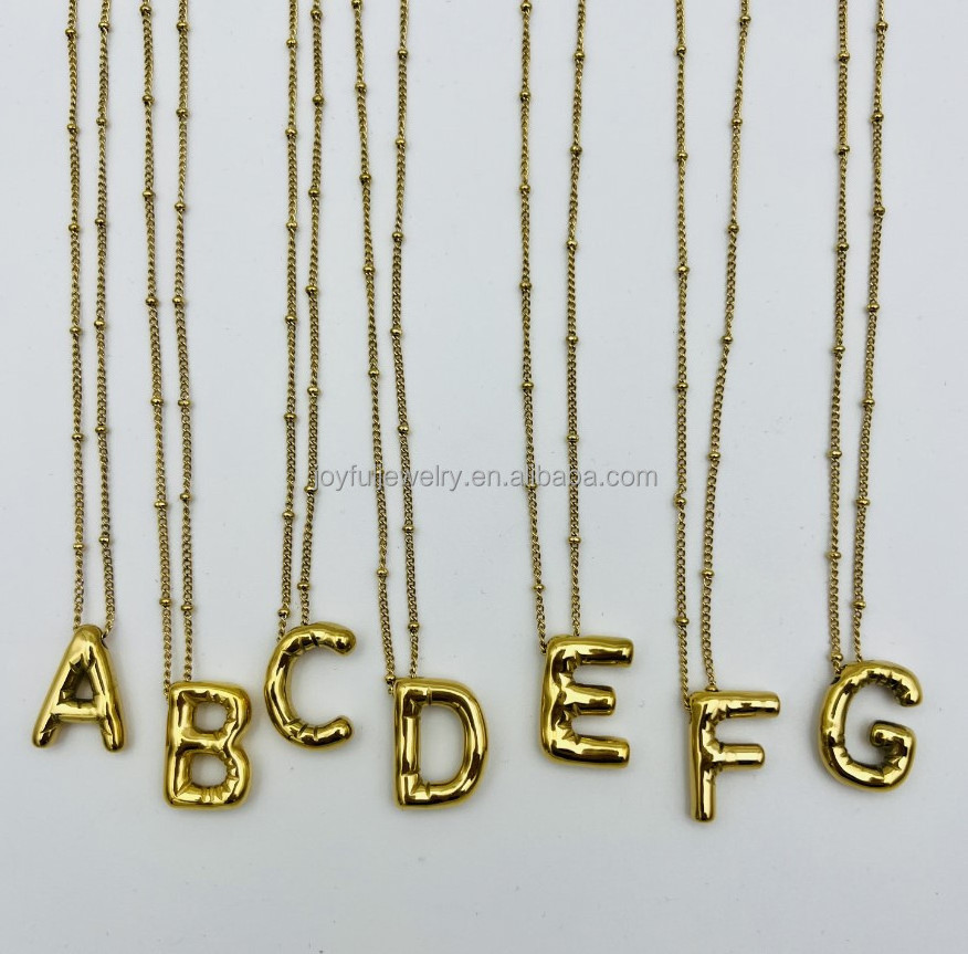 Ready To Ship A-Z Balloon Necklace, 18k Gold Plated Solid Stainless Steel Bubble Initial Letter Necklace