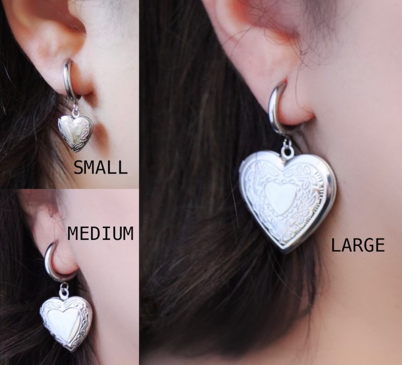 Vintage Design Heart Locket Hoop Earrings Silver Stainless Steel Locket Earrings Matched Heart Locket Choker