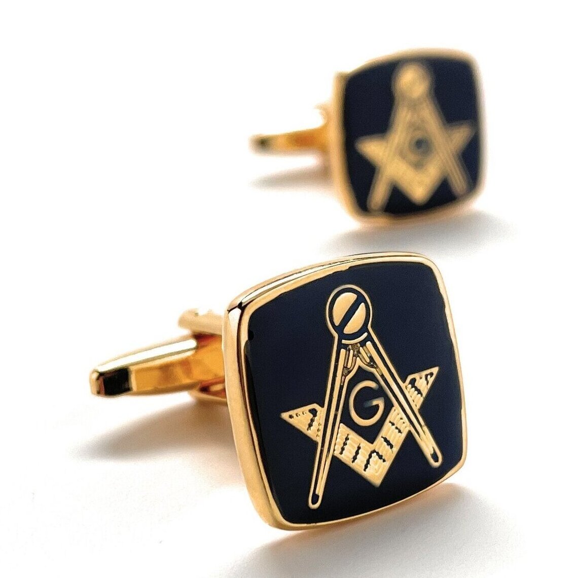 Wholesale Freemason Men Cufflinks Stainless Steel Black Polished Enamel Masonic Square And Compass Mason 3d Design Cuff Links