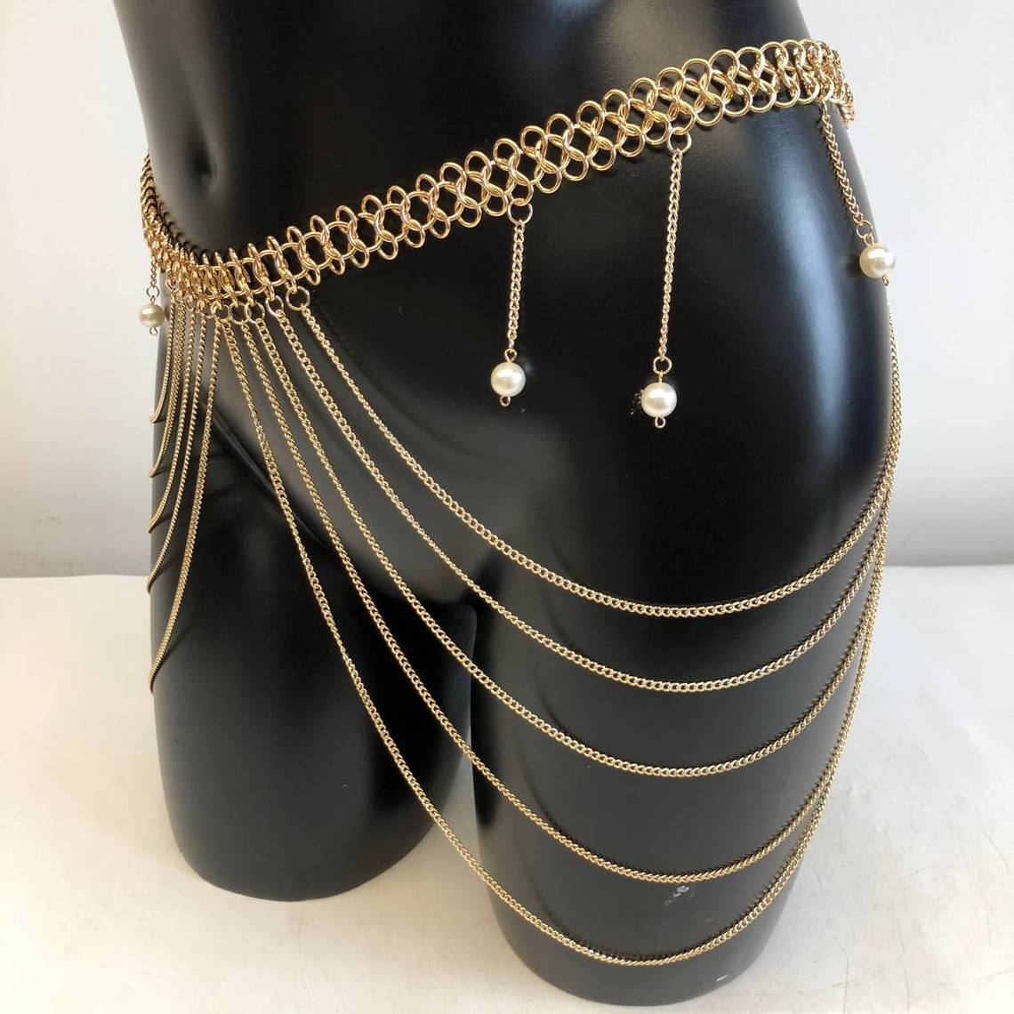 New Product Multi Layer Gold Plated Waist Chain With Pearl Beads Body Jewelry 316l Stainless Steel Skirt Belly Chain For Women