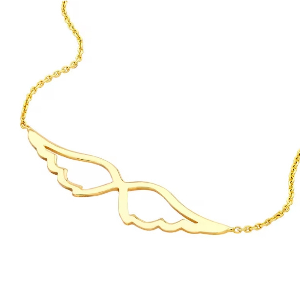 Best New Product Dainty Angel Wings Pendant Necklace High Polished 18k Gold Plated Guardian Angel Necklace