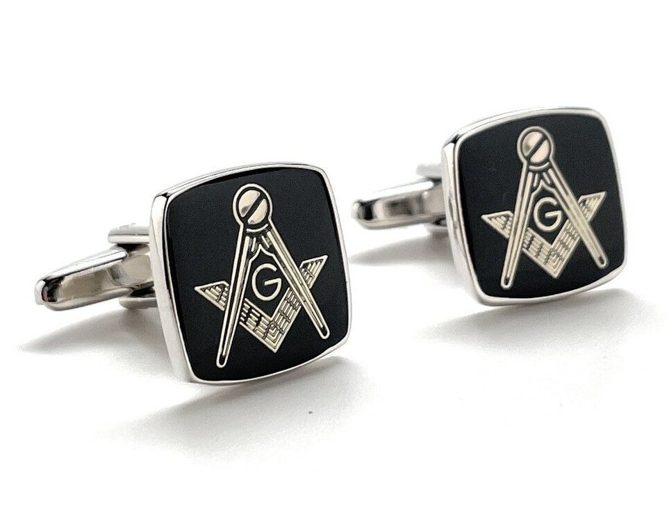 Wholesale Freemason Men Cufflinks Stainless Steel Black Polished Enamel Masonic Square And Compass Mason 3d Design Cuff Links