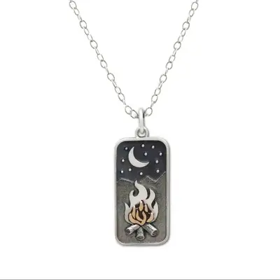 Mountain Campfire Necklace Moon Star Jewelry 316l Stainless Steel 18k Gold Plated Enamel Wilderness Camping Necklace