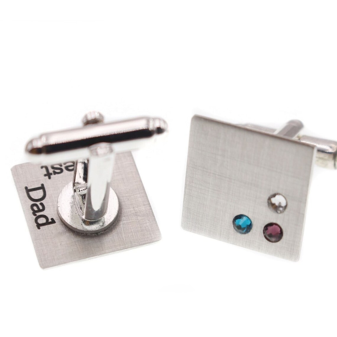 Wholesale Father's Day Birthstone Customizable Cufflink With Custom Engraved 316l Stainless Steel Square Swivel Back Cufflinks