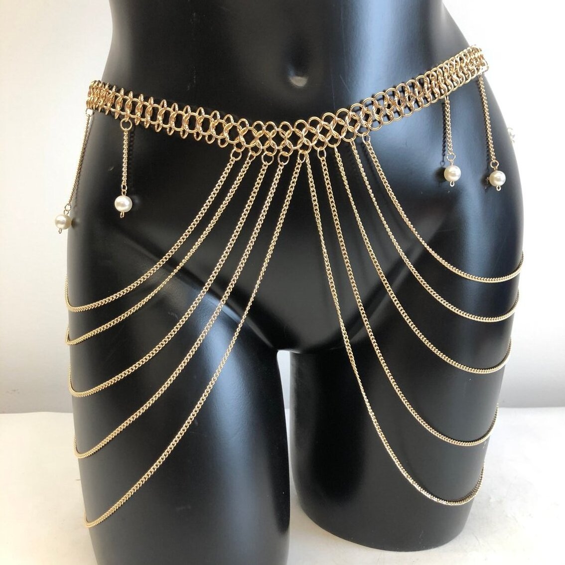 New Product Multi Layer Gold Plated Waist Chain With Pearl Beads Body Jewelry 316l Stainless Steel Skirt Belly Chain For Women