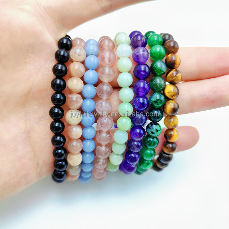 Wholesale Natural Stone Bead Bracelet,Amethyst,Bamboo Agate,White Howlite,Pink Strawberry Quartz,Blue Lapis All Available