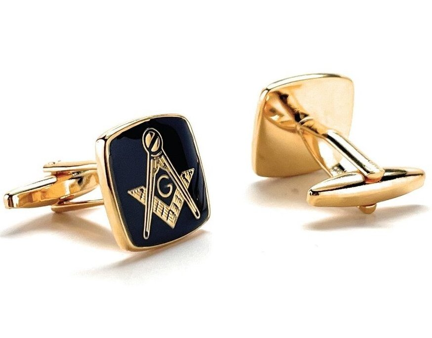 Wholesale Freemason Men Cufflinks Stainless Steel Black Polished Enamel Masonic Square And Compass Mason 3d Design Cuff Links