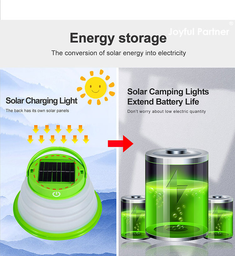 Joyful Partner Outdoor Rechargeable Camping LED Lantern Foldable Inflatable Solar camping light for camping