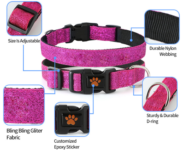 Professional pet supplies leather dog neck collar shiny and cool dog collar