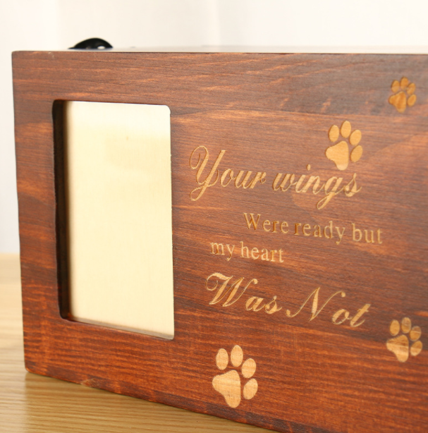 Wood pet urns wholesale cat cremation urns dog engraveable urns with photo frame