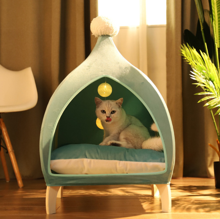 Premium elevated pet bed dog bed with canopy cat tent wooden frame nest