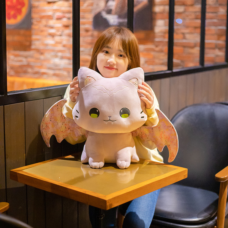 Cute Winged Occult Kitty Stuffed Animal Floral Cat Plushie Soft Hugging Pillow Birthday Gifts for Kids