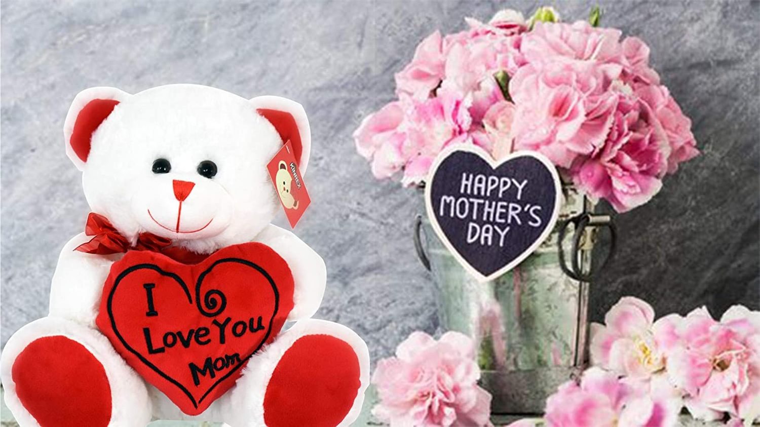 Happy Mother's Day Stuffed Teddy Bear Animal Gifts Birthday White Soft Bear with Red Heart Pillow I Love You Mom