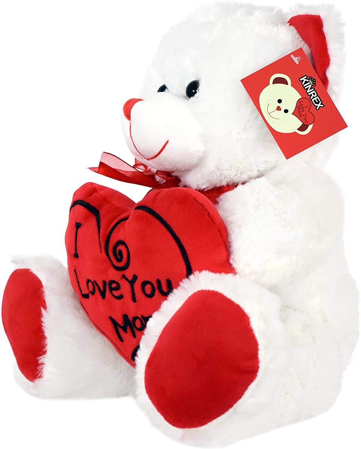 Happy Mother's Day Stuffed Teddy Bear Animal Gifts Birthday White Soft Bear with Red Heart Pillow I Love You Mom