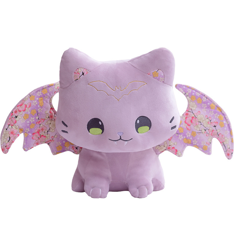 Cute Winged Occult Kitty Stuffed Animal Floral Cat Plushie Soft Hugging Pillow Birthday Gifts for Kids