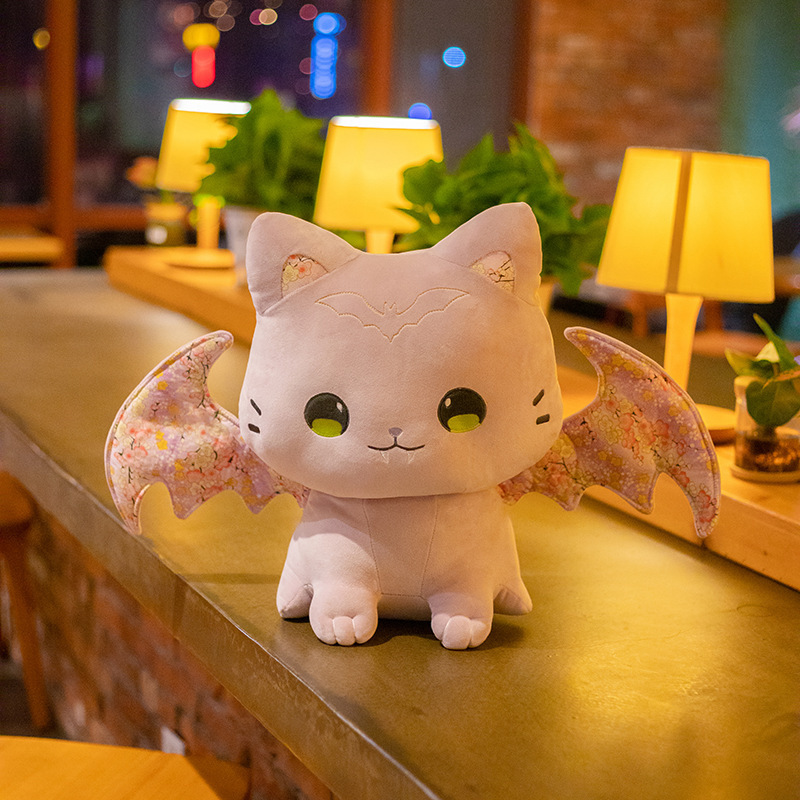 Cute Winged Occult Kitty Stuffed Animal Floral Cat Plushie Soft Hugging Pillow Birthday Gifts for Kids