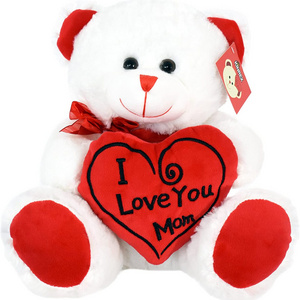 Happy Mother's Day Stuffed Teddy Bear Animal Gifts Birthday White Soft Bear with Red Heart Pillow I Love You Mom