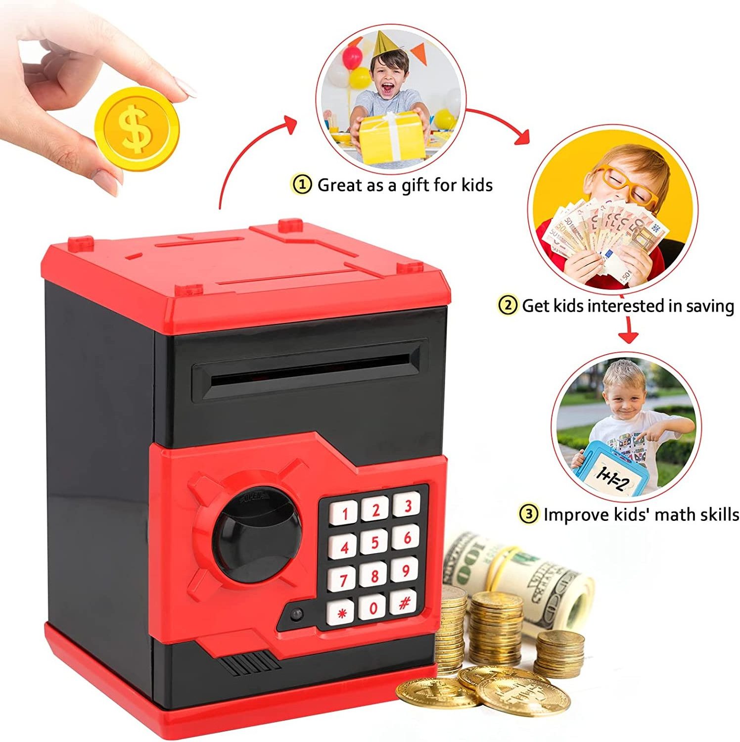 ATM Piggy Bank for Boys Girls Mini ATM Coin Bank Money Saving Box with Password Kids Safe Money Jar for Adults Kids