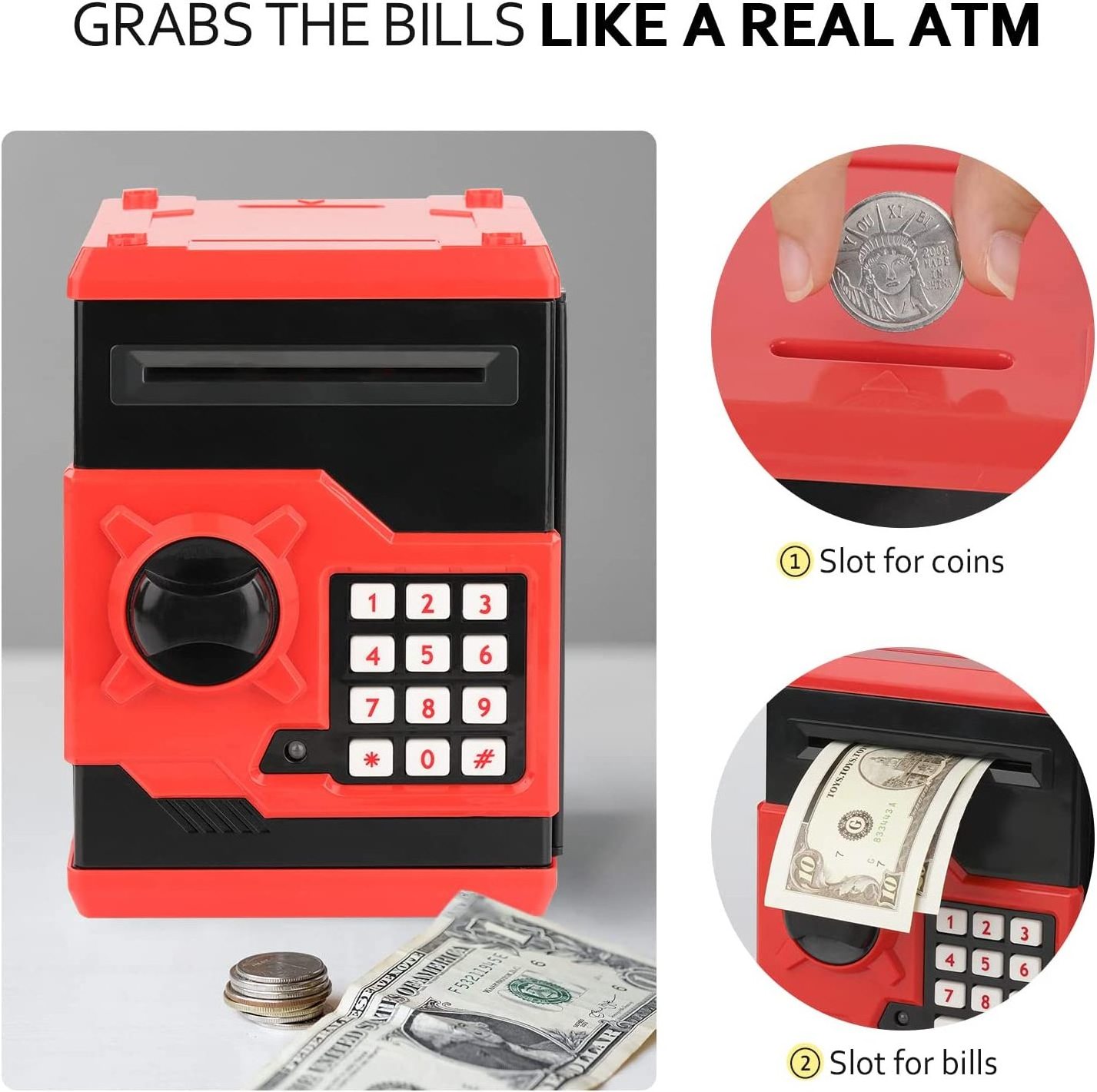 ATM Piggy Bank for Boys Girls Mini ATM Coin Bank Money Saving Box with Password Kids Safe Money Jar for Adults Kids