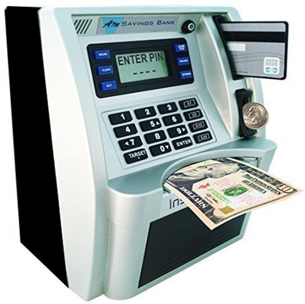 Upgraded ATM Savings Piggy Money Bank for Real Money with Debit Card Password, Smart Deposit coin bank atm machine for Kids