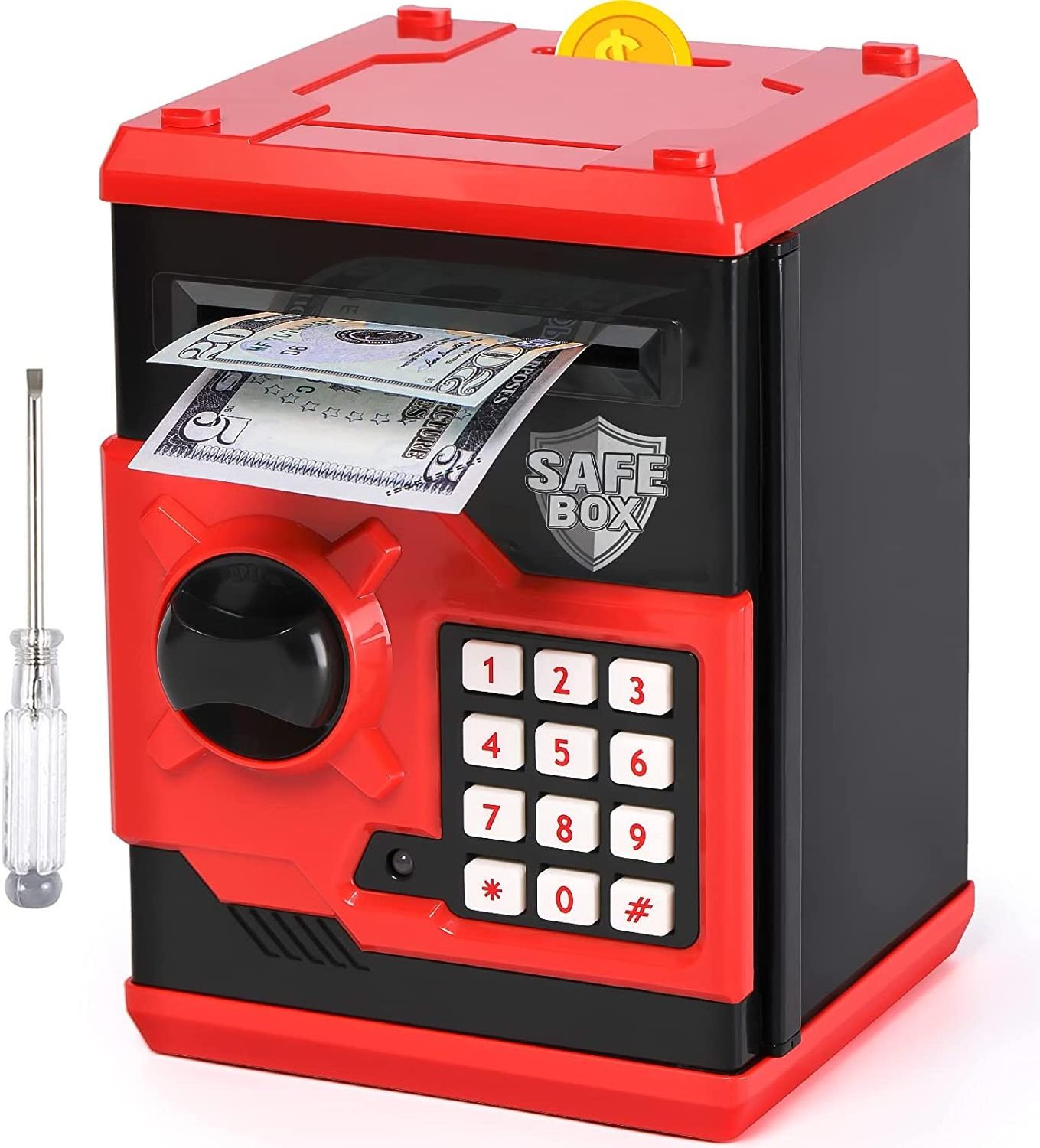 ATM Piggy Bank for Boys Girls Mini ATM Coin Bank Money Saving Box with Password Kids Safe Money Jar for Adults Kids