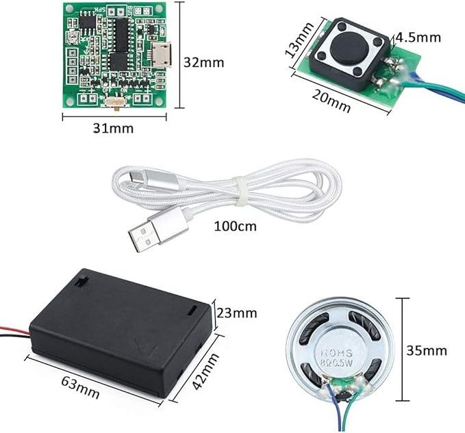 Custom Sound Module Button Control Music Voice Player Programmable Talk Chip Musical MP3 USB Downloadable + for DIY Audio Cards