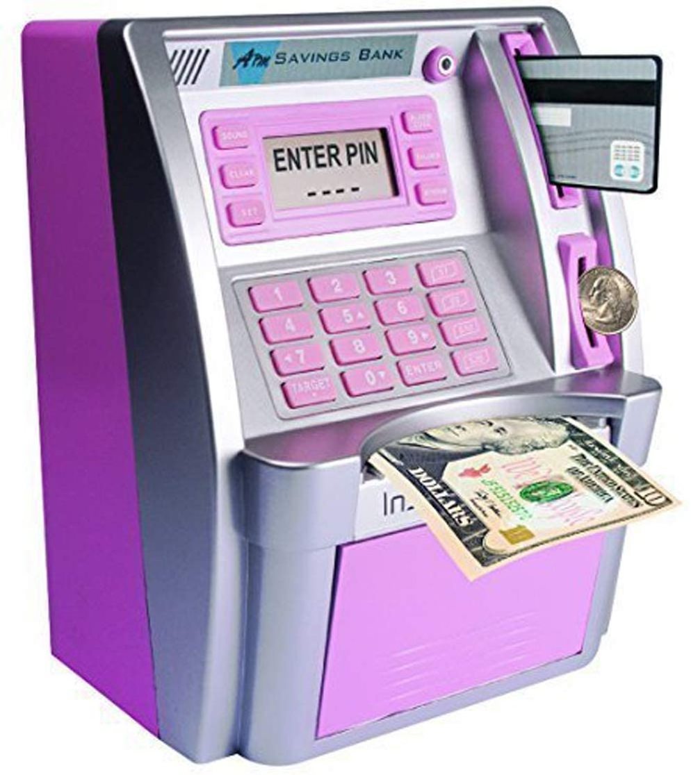 Upgraded ATM Savings Piggy Money Bank for Real Money with Debit Card Password, Smart Deposit coin bank atm machine for Kids