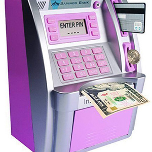 Upgraded ATM Savings Piggy Money Bank for Real Money with Debit Card Password, Smart Deposit coin bank atm machine for Kids