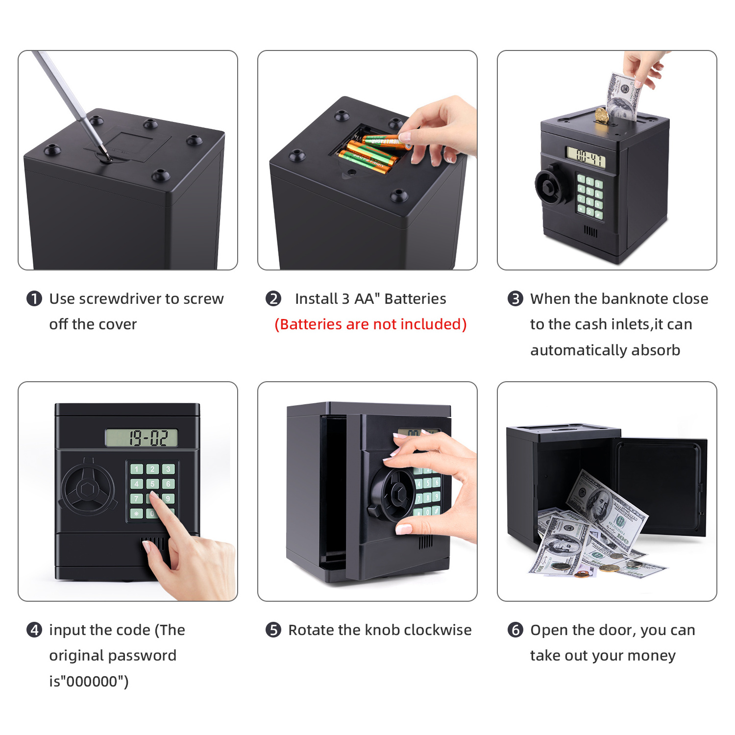 Digital Coin Counter Piggy Bank, Mini ATM Auto Scroll Paper Coin Bank Money Saving Box with Password, Cashes & Coins Saving Box