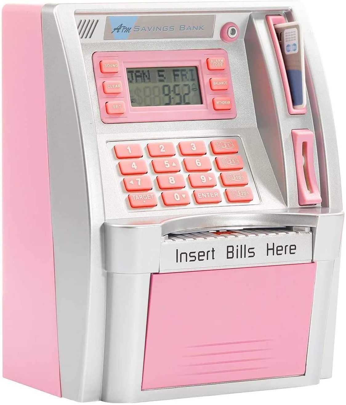 Upgraded ATM Savings Piggy Money Bank for Real Money with Debit Card Password, Smart Deposit coin bank atm machine for Kids