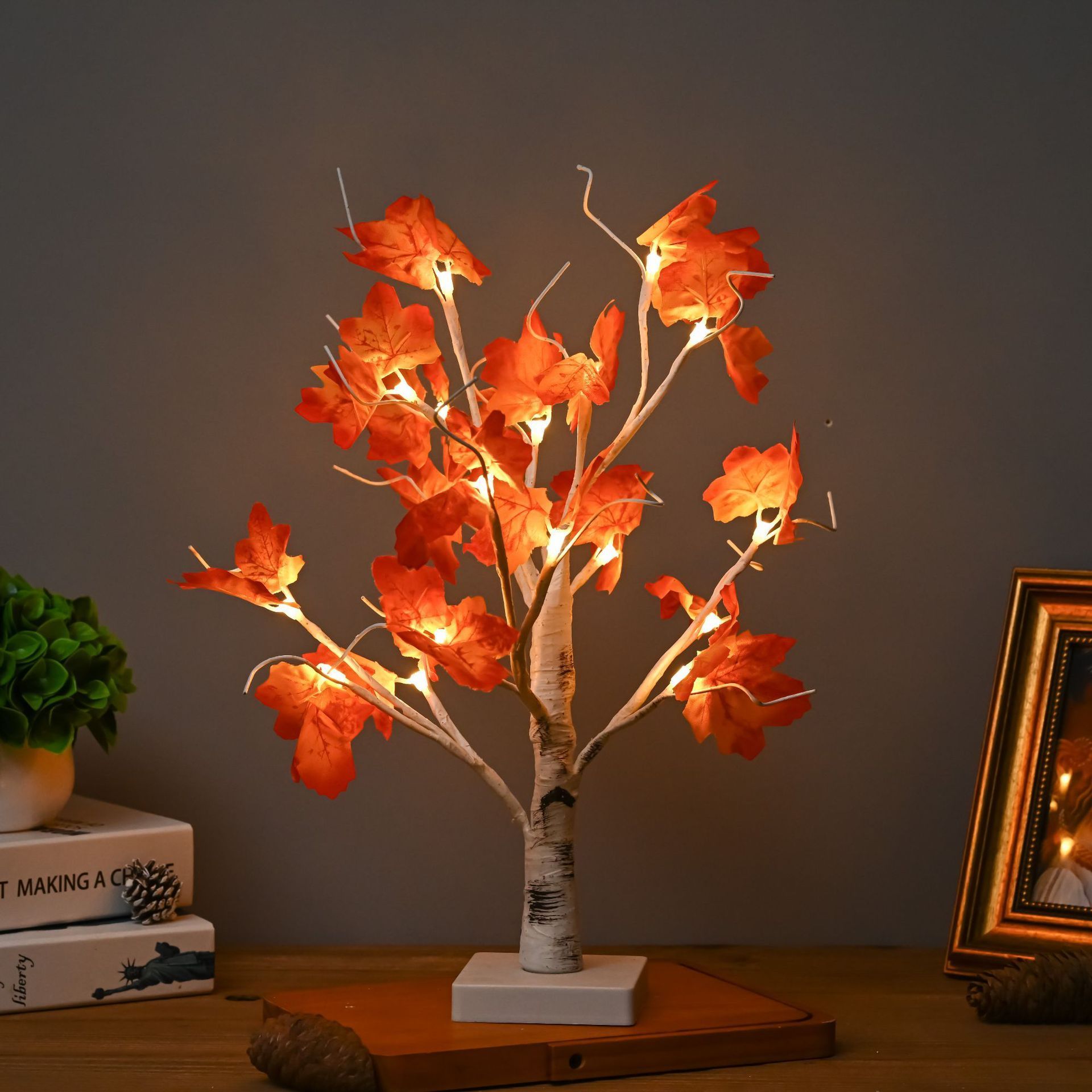 18/24 Light Thanksgiving Christmas Easter Day Decoration USB Birch Maple Leaf Shaped Tree Light Tree Home Easter Egg LED Light