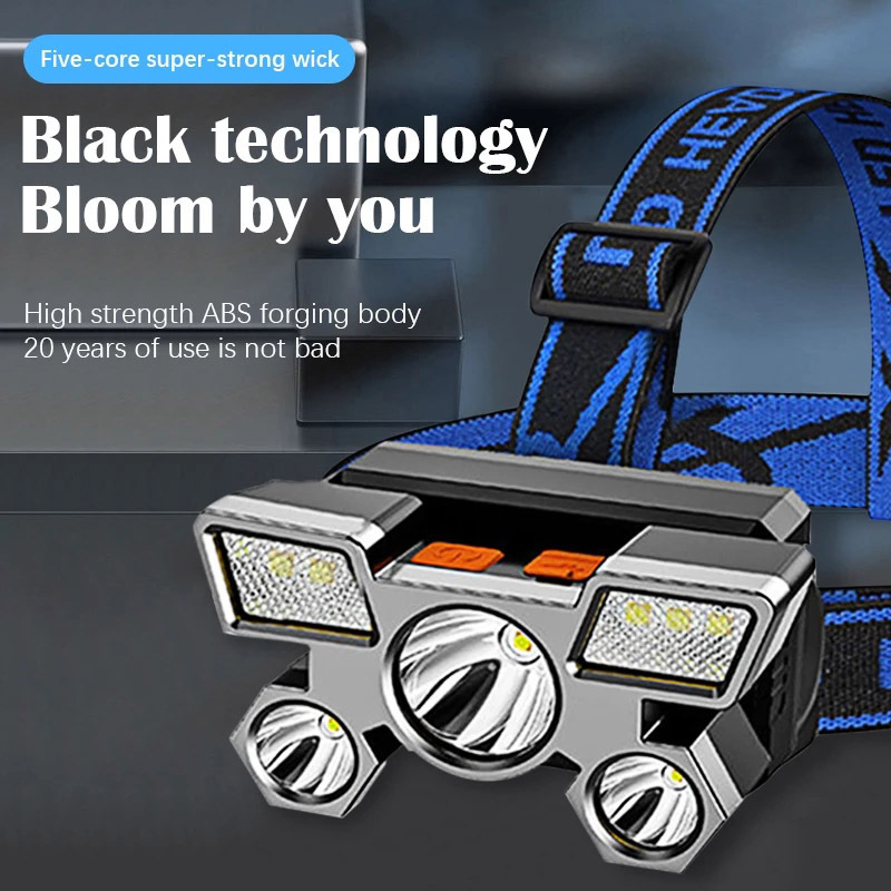 Rts High Power USB Rechargeable Red Light Headlamp Led Head Lights Camping Mining 18650 Lithium Aluminum Head Torch Headlamp