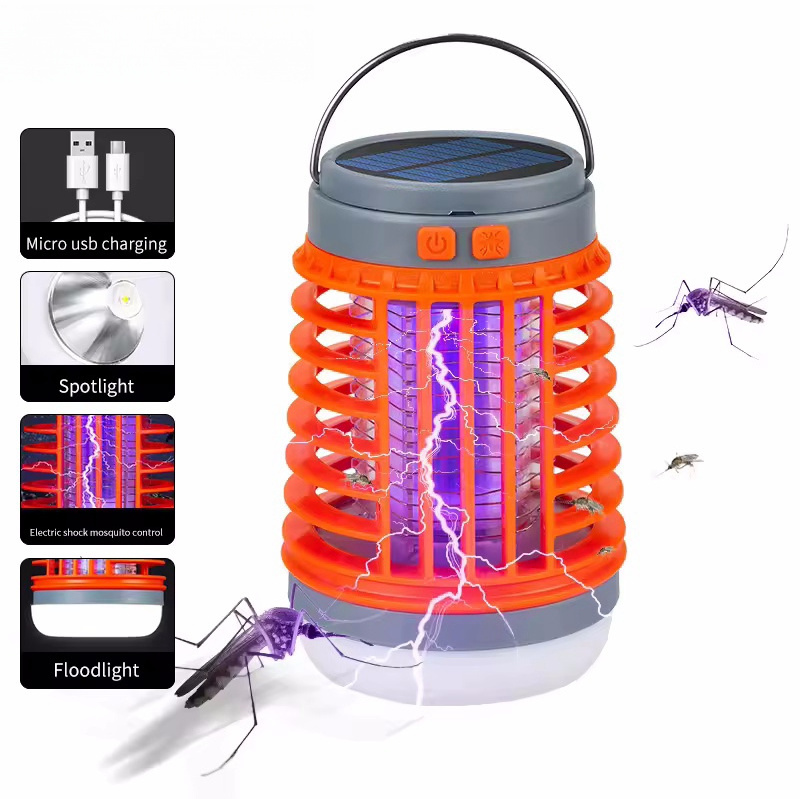 Drop shipping Outdoor Insect Traps Lantern Portable Rechargeable Bug Zapper Mosquito Solar Solar Powered Camping Led Lamp