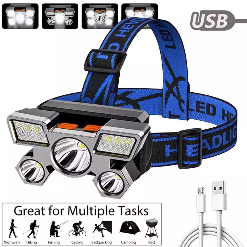 Rts High Power USB Rechargeable Red Light Headlamp Led Head Lights Camping Mining 18650 Lithium Aluminum Head Torch Headlamp