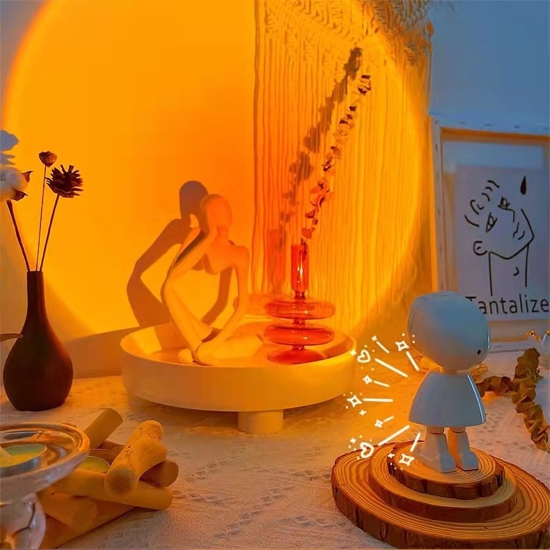 Robot Astronaut Sunset Projector Night Light 7 Colors Model Built-in Battery Lights 360 Rotating Head Cosmonaut Lamp