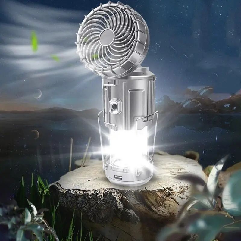 Portable Outdoor Solar Panels System Kits Outdoor Radio Usb Led Camping Led Lantern With Fan Handheld Hanging Tent Lamp