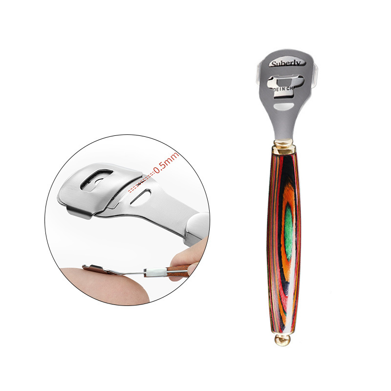 Stainless Steel Dead Skin Removal Pakkawood Handle Foot Callus Removal Shaver For Pedicure