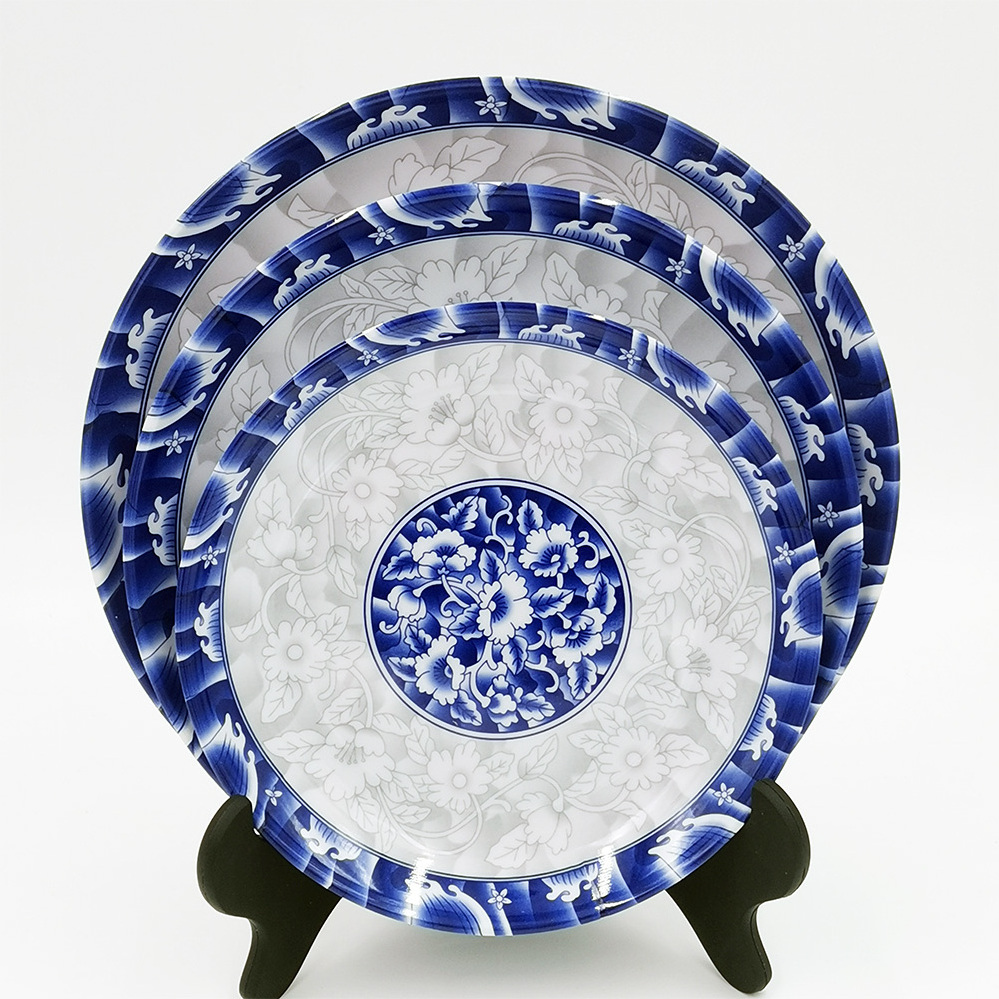 White/Blue Asian Chinese melamine dinnerware with Plate and Bowl