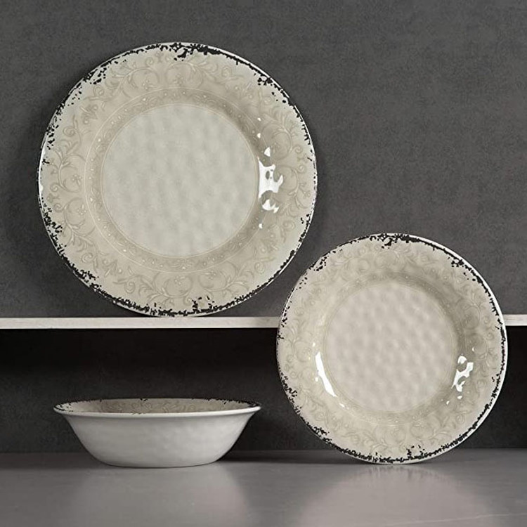 High quality Ivory crackle design vintage melamine dinnerware set