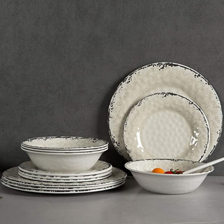 High quality Ivory crackle design vintage melamine dinnerware set