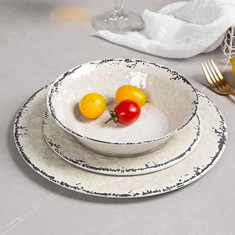 High quality Ivory crackle design vintage melamine dinnerware set