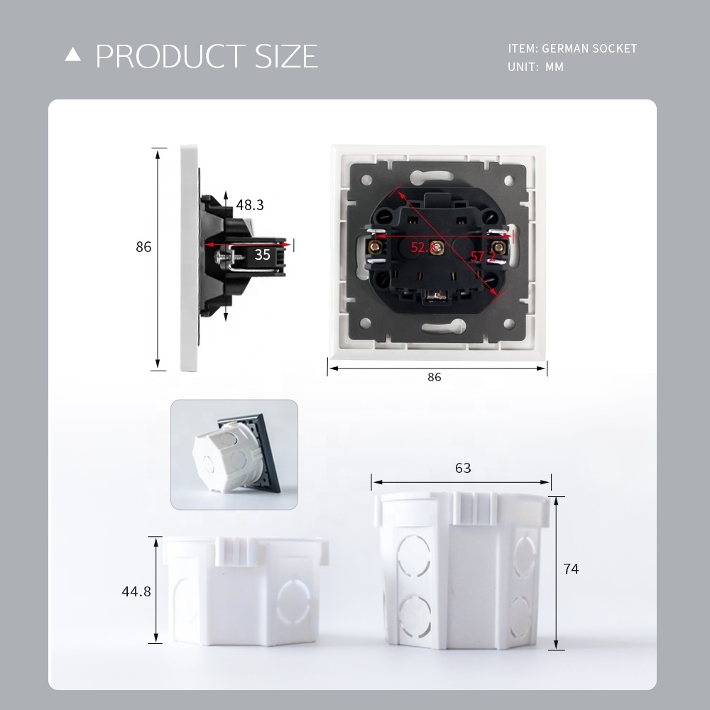 Glass Panel German Electric Light Wall Switch And Socket Home Used Remote Control Socket European 220V Electrical Power Socket