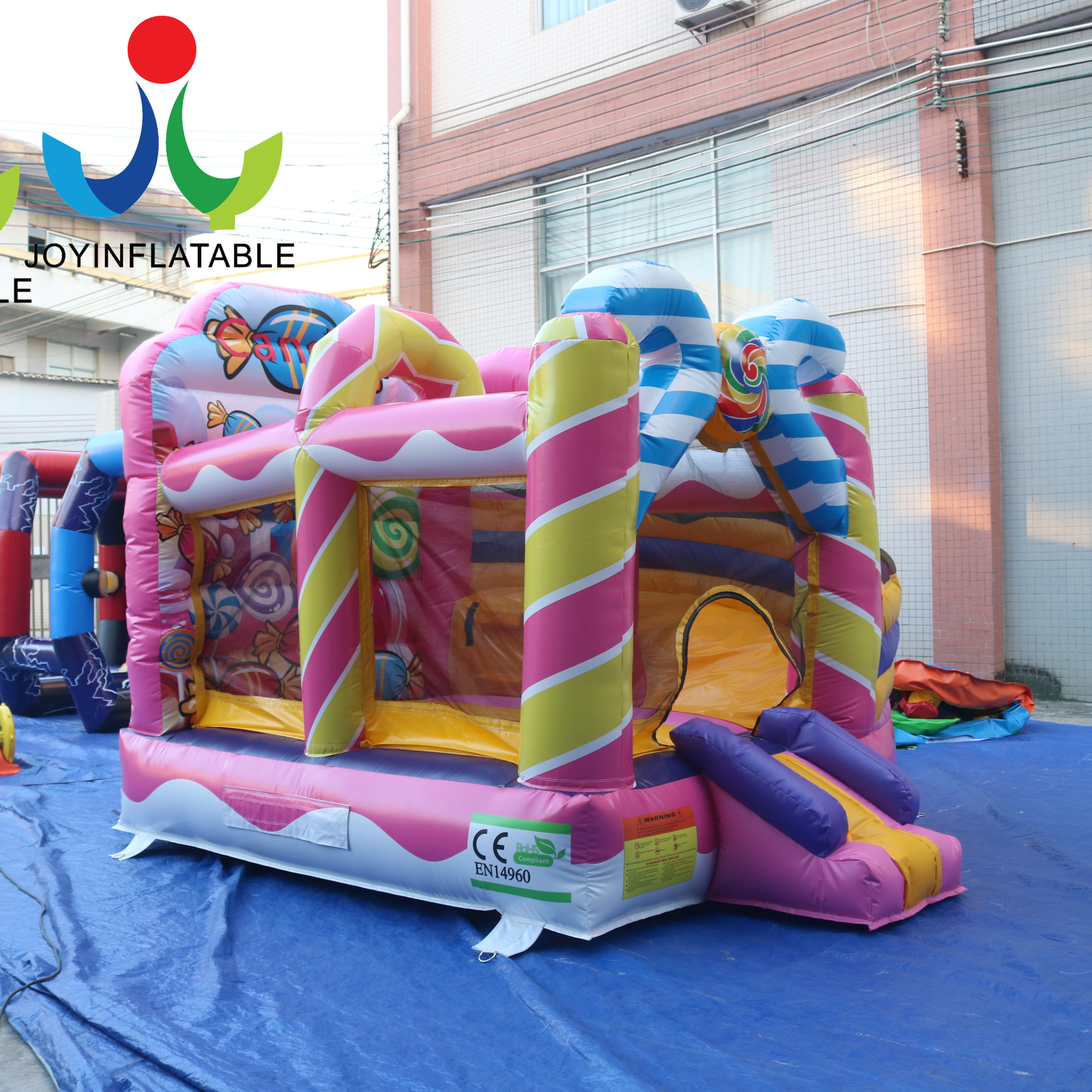 Custom Logo Customized Kids Candy Bouncy With Slide Outdoor Candy Theme Inflatable Playground Theme Park For Sale