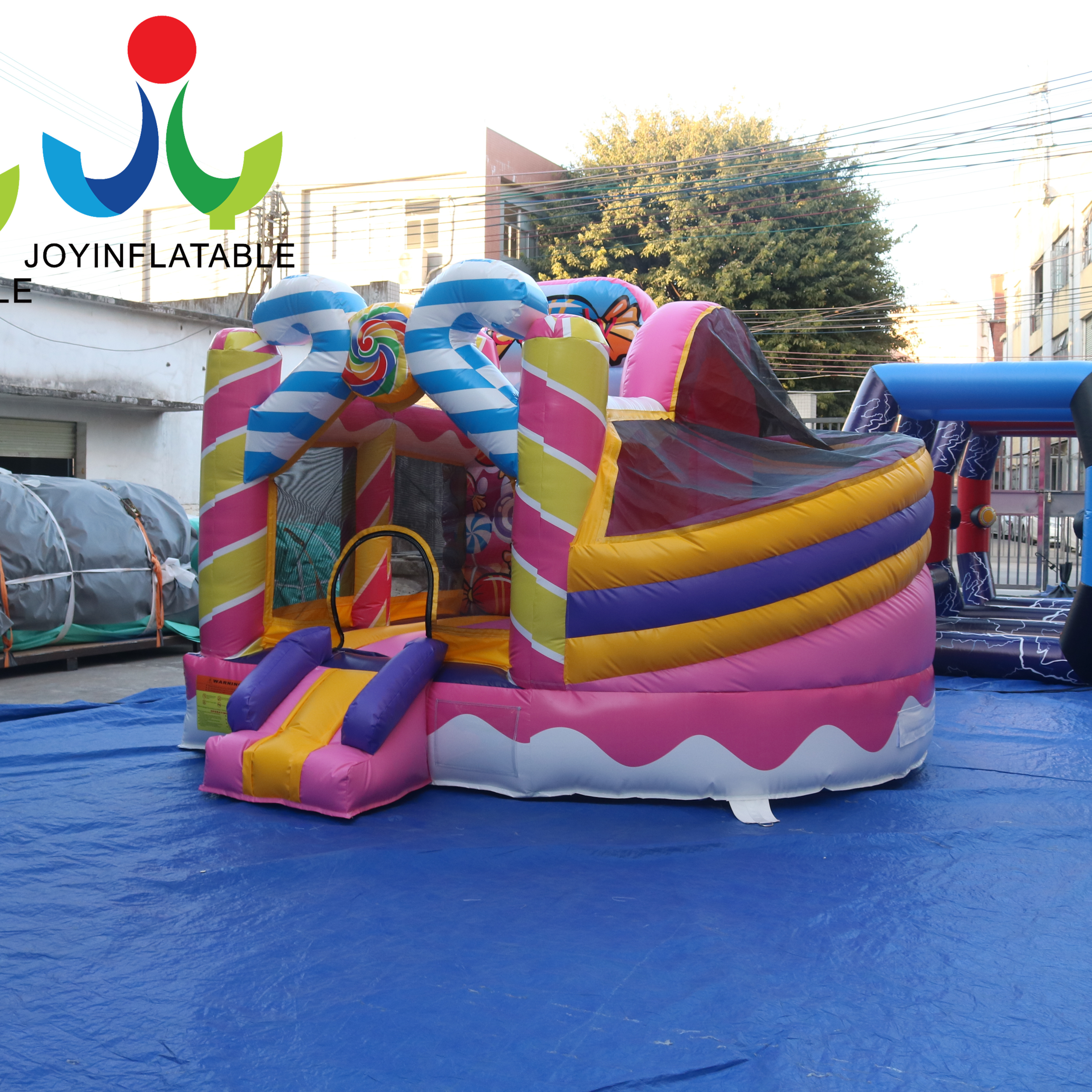 Custom Logo Customized Kids Candy Bouncy With Slide Outdoor Candy Theme Inflatable Playground Theme Park For Sale