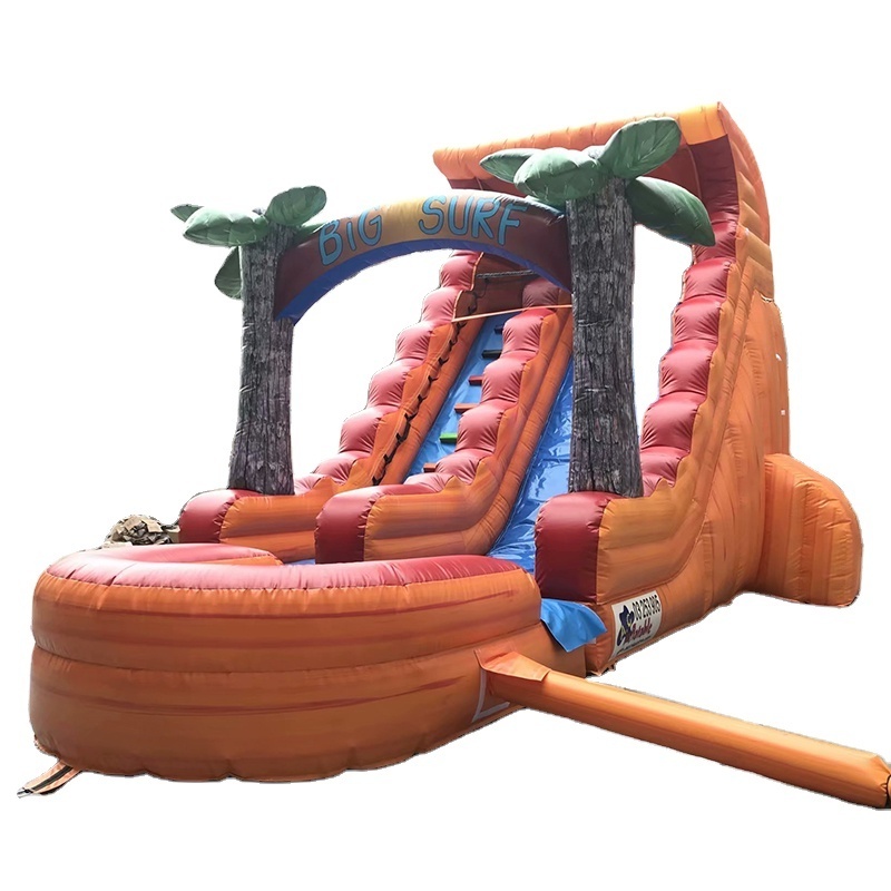 Commercial kids slide double lane tropical palm tree inflatable Water Slide with Water pool For kids and Adult